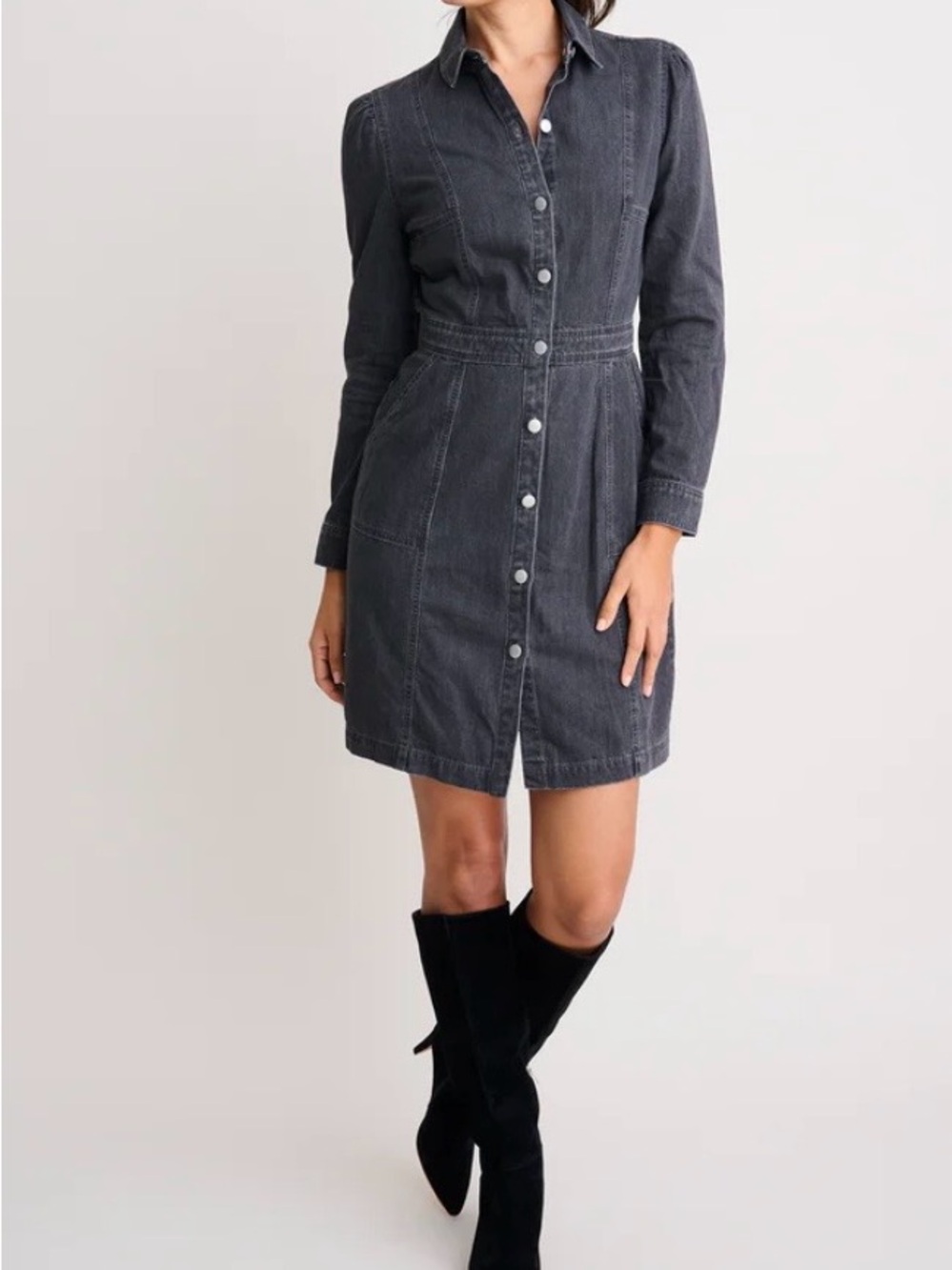 UNTUCKit Dark Gray Long Sleeve Button-Front Shirt Dress